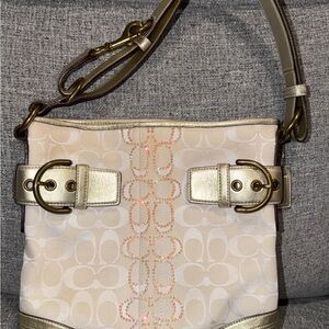 Coach Gold Metallic & cream Signature Jacquard Soho Shoulder/Crossbody Bag